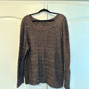 EILEEN FISHER Sweater Womens 2XL Black Gold Mohair Alpaca Open Knit Pullover